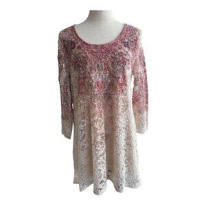 CAL STYLE Lace Tunic Floral Boho Romantic Sheer Overlay (2469-15)